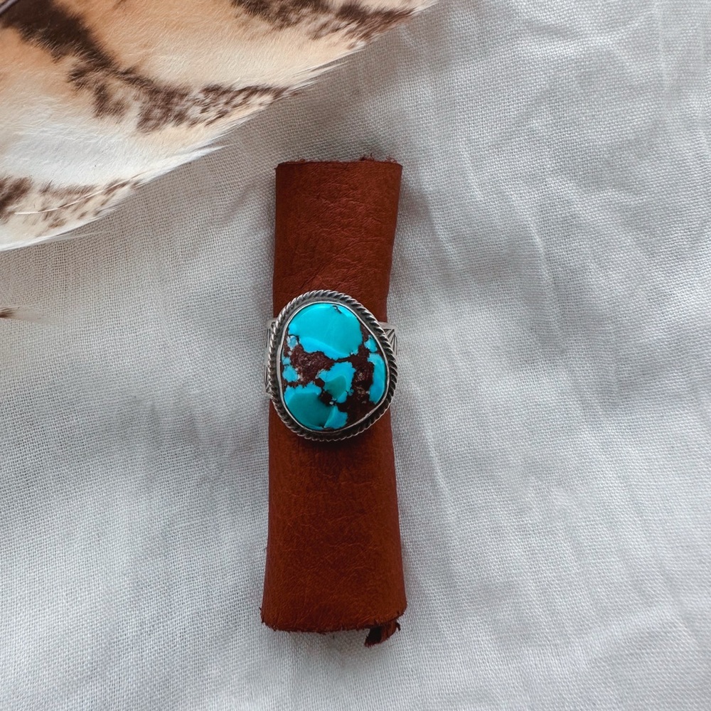 Signed Tommy Jackson Navajo Golden Hill Turquoise Ring size 6.25 - Picture 2 of 5